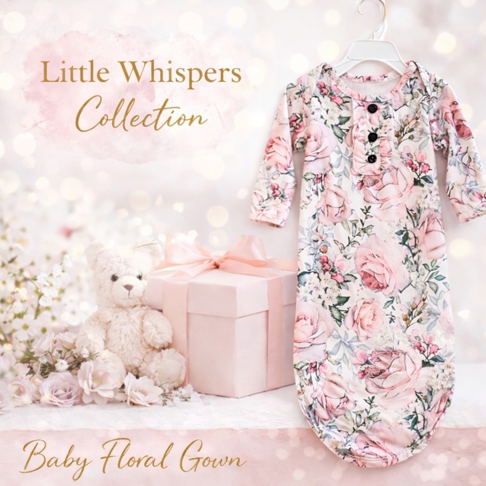🌸 Sweet Watercolor Rose Baby Sleeper Gown – Size 1-3 Months